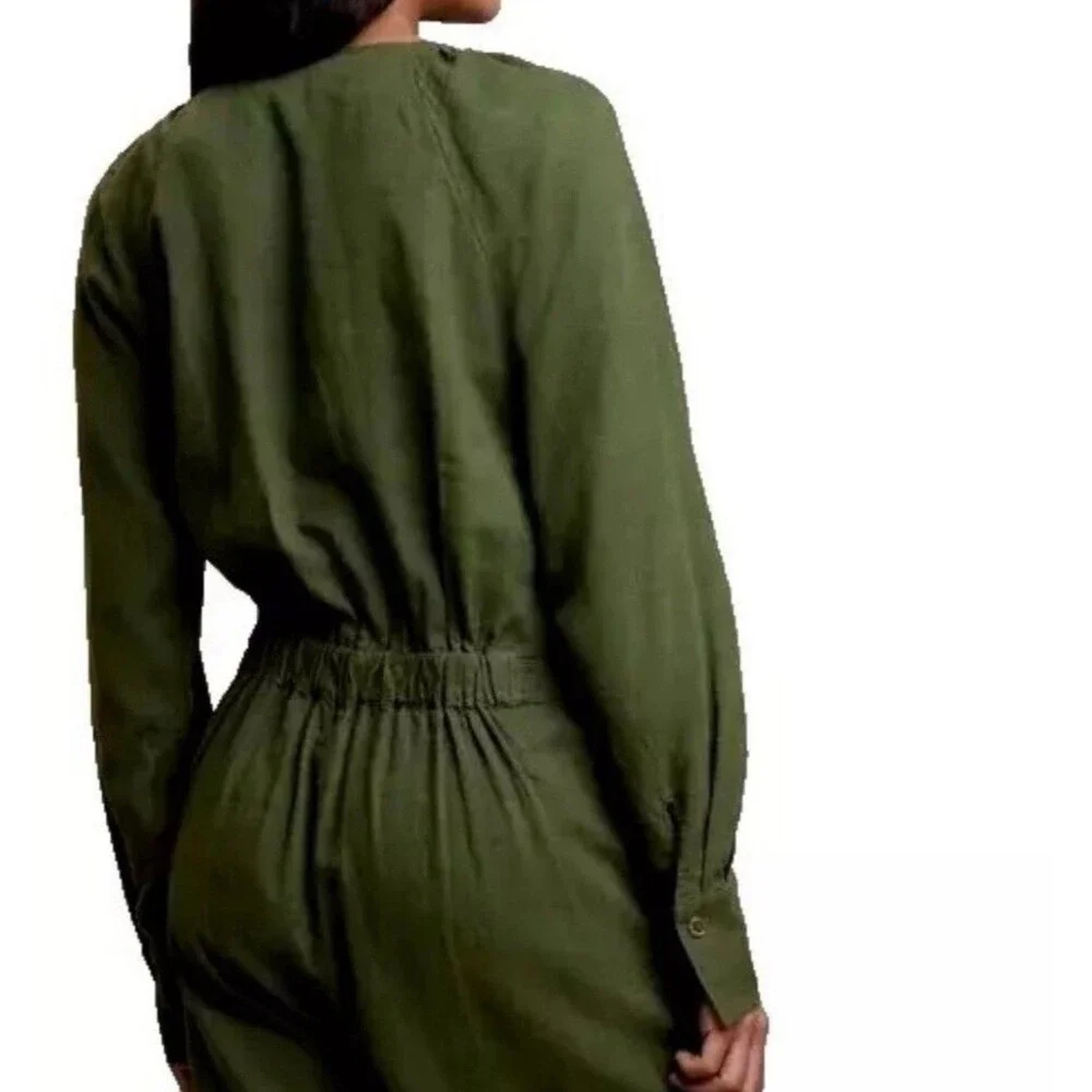 Banana Republic Linen Blend Utility Blend Romper In Treegrove Green Sz L New